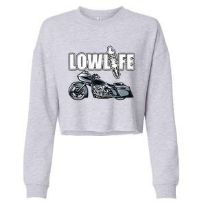 Lowlife Bagger Motorcycle . Chicano Vicla Lowrider Bikes Cropped Pullover Crew