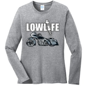 Lowlife Bagger Motorcycle . Chicano Vicla Lowrider Bikes Ladies Long Sleeve Shirt