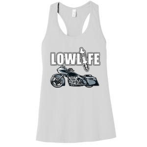 Lowlife Bagger Motorcycle . Chicano Vicla Lowrider Bikes Women's Racerback Tank