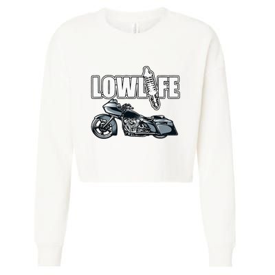Lowlife Bagger Motorcycle . Chicano Vicla Lowrider Bikes Cropped Pullover Crew