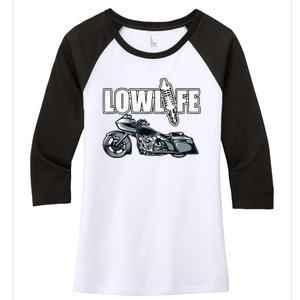 Lowlife Bagger Motorcycle . Chicano Vicla Lowrider Bikes Women's Tri-Blend 3/4-Sleeve Raglan Shirt