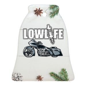 Lowlife Bagger Motorcycle . Chicano Vicla Lowrider Bikes Ceramic Bell Ornament