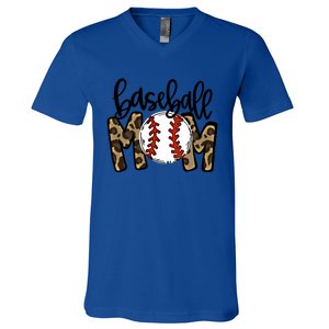 Leopard Baseball Mom Game Day Baseball Season Mothers Day Great Gift V-Neck T-Shirt