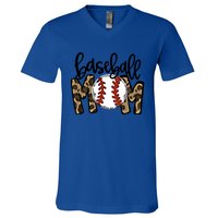 Leopard Baseball Mom Game Day Baseball Season Mothers Day Great Gift V-Neck T-Shirt