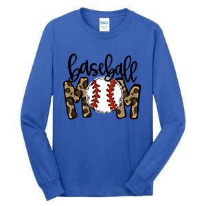 Leopard Baseball Mom Game Day Baseball Season Mothers Day Great Gift Tall Long Sleeve T-Shirt