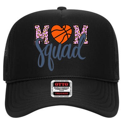 Leopard Basketball Mom Squad Basketball Mother's Day High Crown Mesh Back Trucker Hat