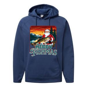 Largemouth Bass Merry Fishmas Retro Red Santa Claus Fishing Cute Gift Performance Fleece Hoodie