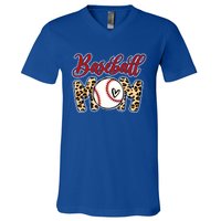 Leopard Baseball Mom Life Game Day Mama Mothers Day Gift V-Neck T-Shirt