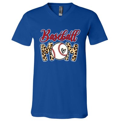 Leopard Baseball Mom Life Game Day Mama Mothers Day Gift V-Neck T-Shirt