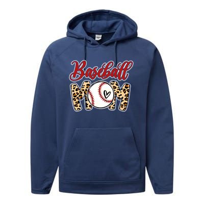 Leopard Baseball Mom Life Game Day Mama Mothers Day Gift Performance Fleece Hoodie