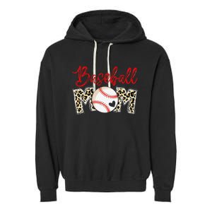 Leopard Baseball Mom Sports gift mother's day Garment-Dyed Fleece Hoodie