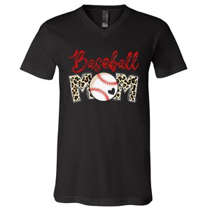 Leopard Baseball Mom Sports gift mother's day V-Neck T-Shirt