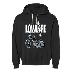 Lowlife Bagger Motorcycle . Chicano Vicla Lowrider Bikes Garment-Dyed Fleece Hoodie