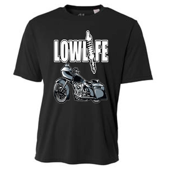 Lowlife Bagger Motorcycle . Chicano Vicla Lowrider Bikes Cooling Performance Crew T-Shirt