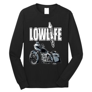 Lowlife Bagger Motorcycle . Chicano Vicla Lowrider Bikes Long Sleeve Shirt