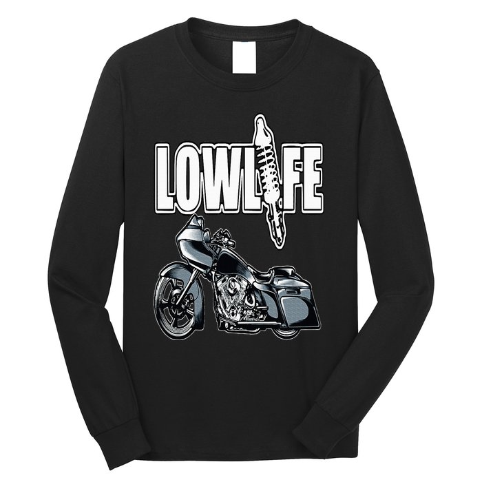 Lowlife Bagger Motorcycle . Chicano Vicla Lowrider Bikes Long Sleeve Shirt