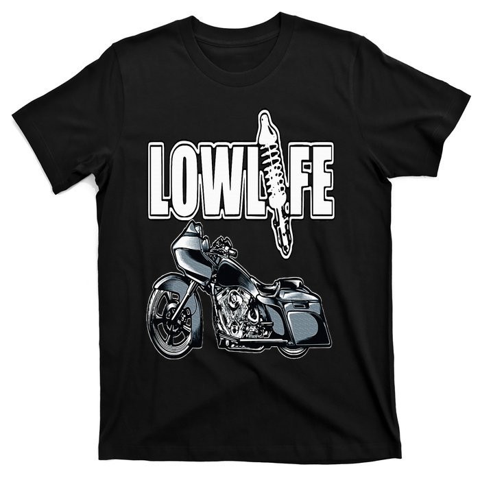 Lowlife Bagger Motorcycle . Chicano Vicla Lowrider Bikes T-Shirt