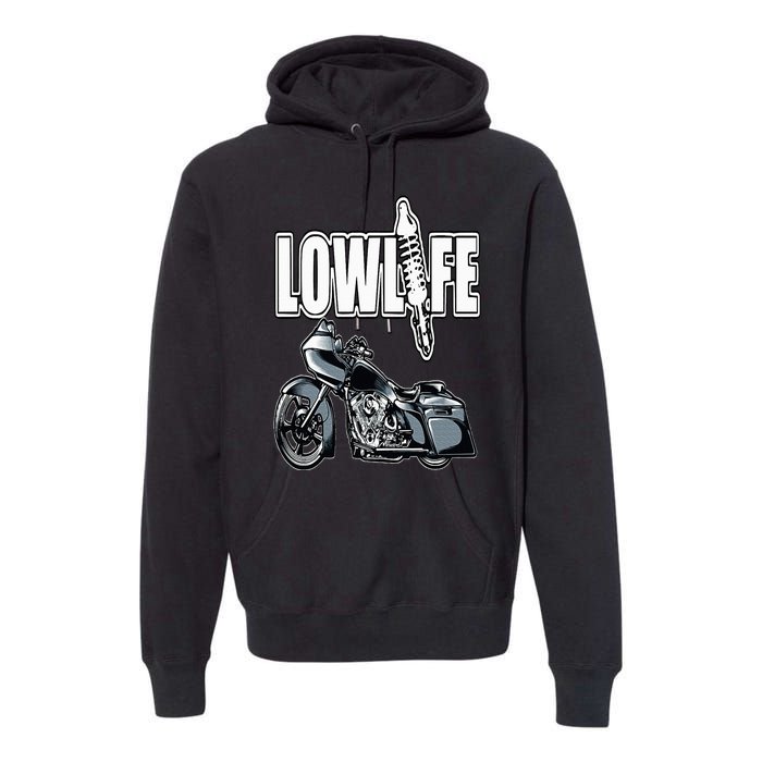 Lowlife Bagger Motorcycle . Chicano Vicla Lowrider Bikes Premium Hoodie