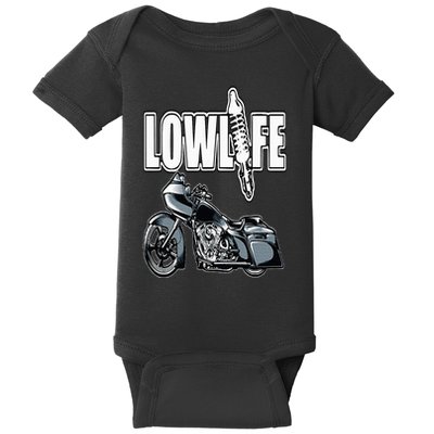 Lowlife Bagger Motorcycle . Chicano Vicla Lowrider Bikes Baby Bodysuit