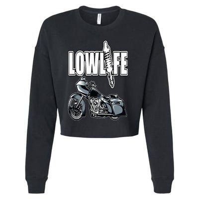 Lowlife Bagger Motorcycle . Chicano Vicla Lowrider Bikes Cropped Pullover Crew