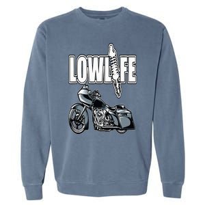 Lowlife Bagger Motorcycle . Chicano Vicla Lowrider Bikes Garment-Dyed Sweatshirt