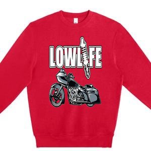 Lowlife Bagger Motorcycle . Chicano Vicla Lowrider Bikes Premium Crewneck Sweatshirt