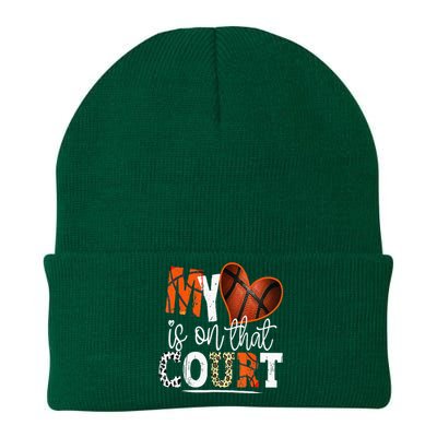 Leopard Basketball Mom My Heart Is On That Court Basketball Knit Cap Winter Beanie