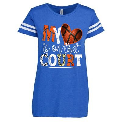 Leopard Basketball Mom My Heart Is On That Court Basketball Enza Ladies Jersey Football T-Shirt