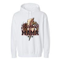 Leopard Baseball Mama Lightning Bolt Sport Mom Mother's Day Garment-Dyed Fleece Hoodie