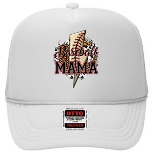 Leopard Baseball Mama Lightning Bolt Sport Mom Mother's Day High Crown Mesh Back Trucker Hat