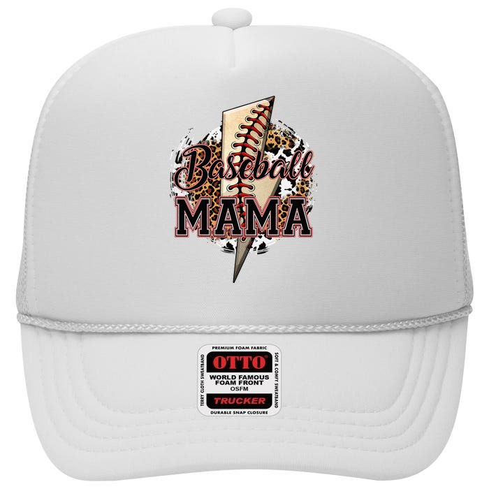 Leopard Baseball Mama Lightning Bolt Sport Mom Mother's Day High Crown Mesh Back Trucker Hat