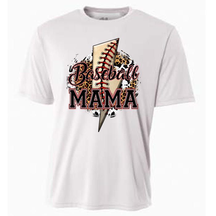 Leopard Baseball Mama Lightning Bolt Sport Mom Mother's Day Cooling Performance Crew T-Shirt