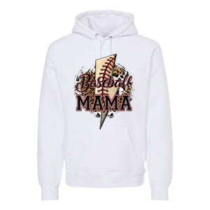 Leopard Baseball Mama Lightning Bolt Sport Mom Mother's Day Premium Hoodie