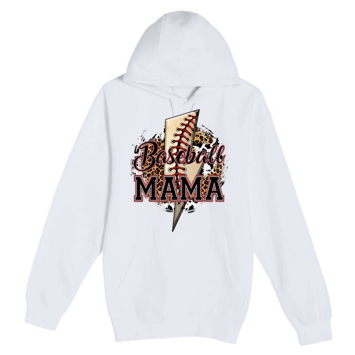 Leopard Baseball Mama Lightning Bolt Sport Mom Mother's Day Premium Pullover Hoodie