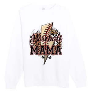 Leopard Baseball Mama Lightning Bolt Sport Mom Mother's Day Premium Crewneck Sweatshirt