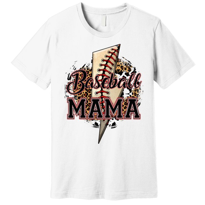 Leopard Baseball Mama Lightning Bolt Sport Mom Mother's Day Premium T-Shirt