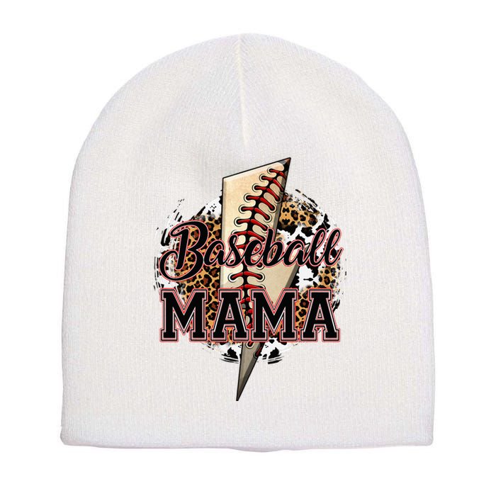 Leopard Baseball Mama Lightning Bolt Sport Mom Mother's Day Short Acrylic Beanie