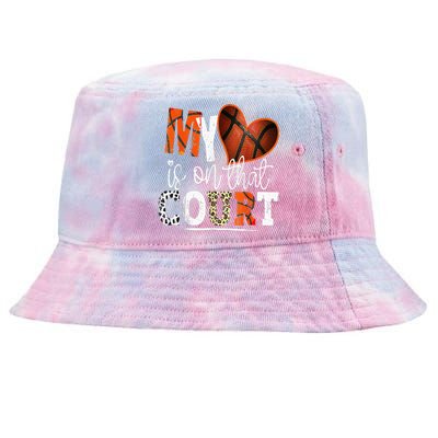 Leopard Basketball Mom My Heart Is On That Court Basketball Tie-Dyed Bucket Hat