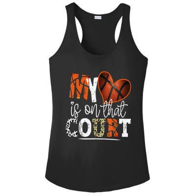 Leopard Basketball Mom My Heart Is On That Court Basketball Ladies PosiCharge Competitor Racerback Tank