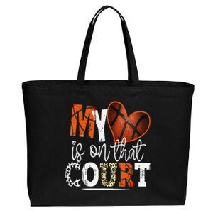 Leopard Basketball Mom My Heart Is On That Court Basketball Cotton Canvas Jumbo Tote