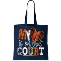 Leopard Basketball Mom My Heart Is On That Court Basketball Tote Bag