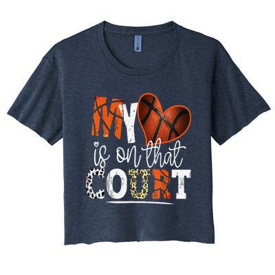 Leopard Basketball Mom My Heart Is On That Court Basketball Women's Crop Top Tee