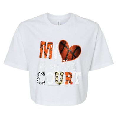 Leopard Basketball Mom My Heart Is On That Court Basketball Bella+Canvas Jersey Crop Tee