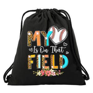 Leopard Baseball Mom My Heart Is On That Field Mother's Day Drawstring Bag