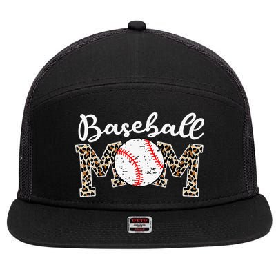Leopard Baseball Mom Life Game Day Mothers Day 7 Panel Mesh Trucker Snapback Hat