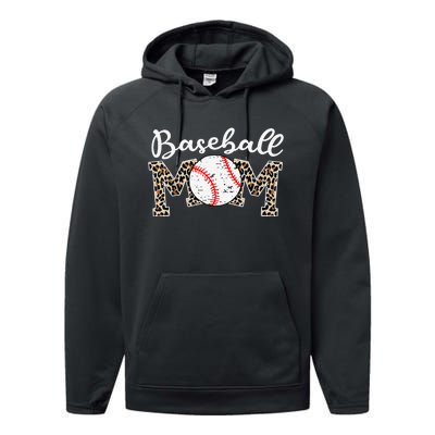 Leopard Baseball Mom Life Game Day Mothers Day Performance Fleece Hoodie