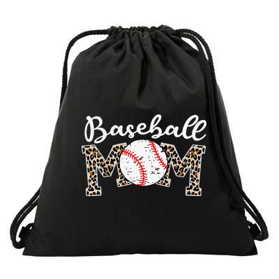 Leopard Baseball Mom Life Game Day Mothers Day Drawstring Bag