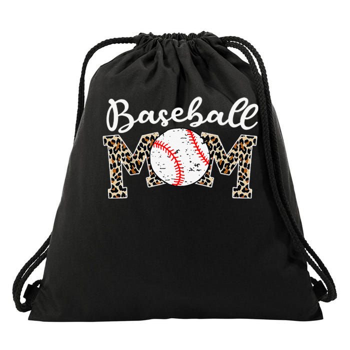 Leopard Baseball Mom Life Game Day Mothers Day Drawstring Bag