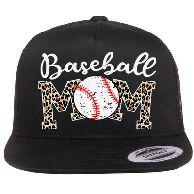 Leopard Baseball Mom Life Game Day Mothers Day Flat Bill Trucker Hat