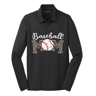 Leopard Baseball Mom Life Game Day Mothers Day Silk Touch Performance Long Sleeve Polo